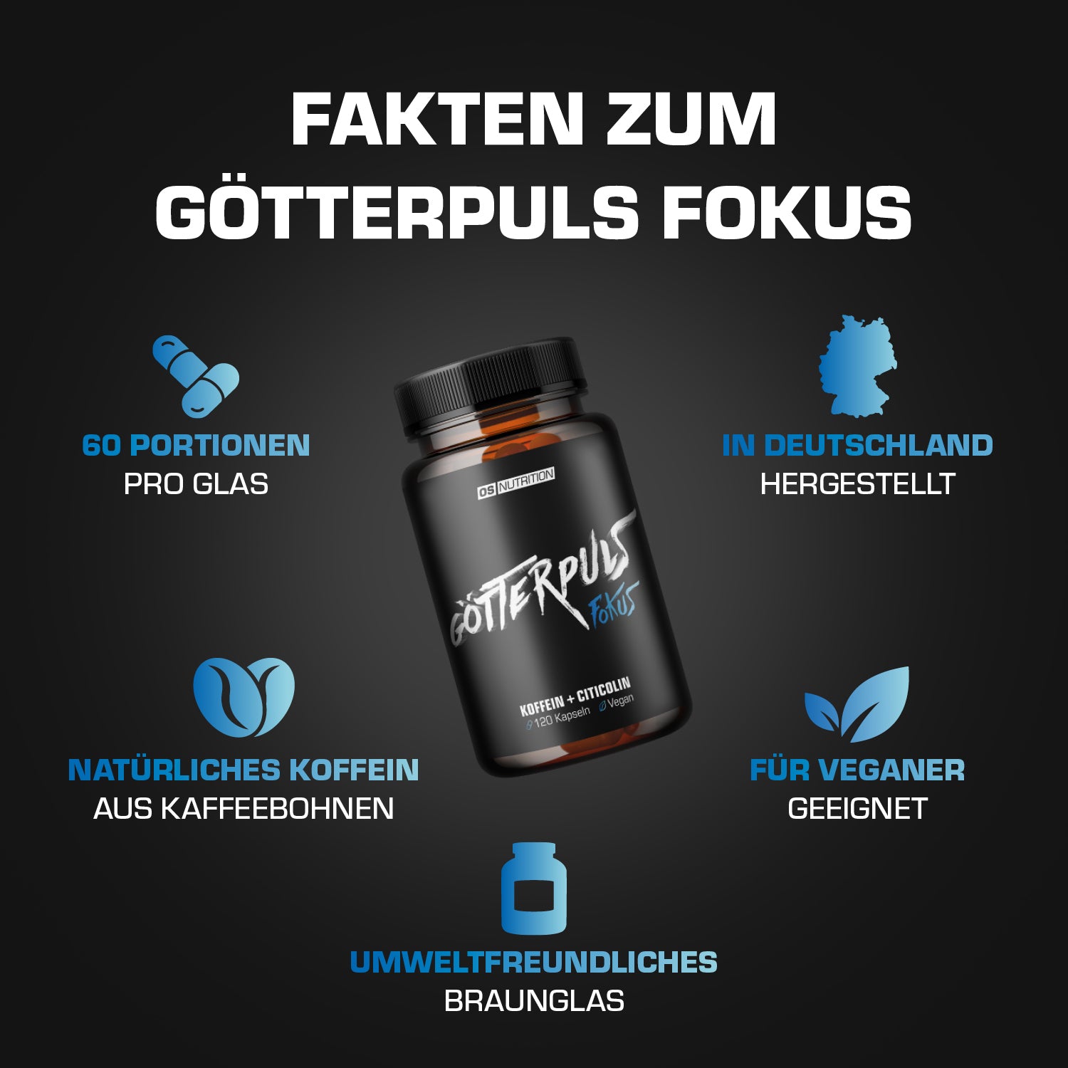 Götterpuls Fokus (Koffein + Citicolin) 120 Kapseln