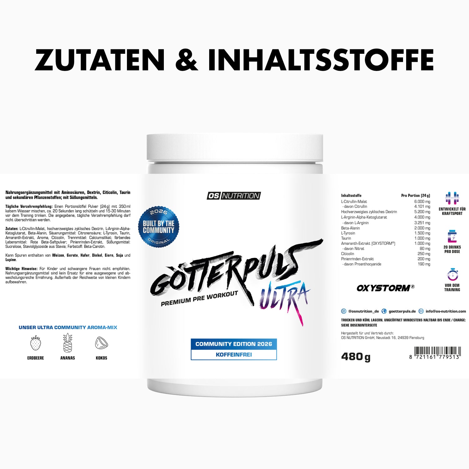 Götterpuls ULTRA Community Edition 2026 - Pre Workout (koffeinfrei)