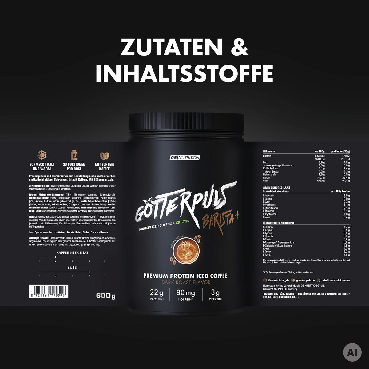 Götterpuls Barista+ – Protein Iced Coffee + Kreatin
