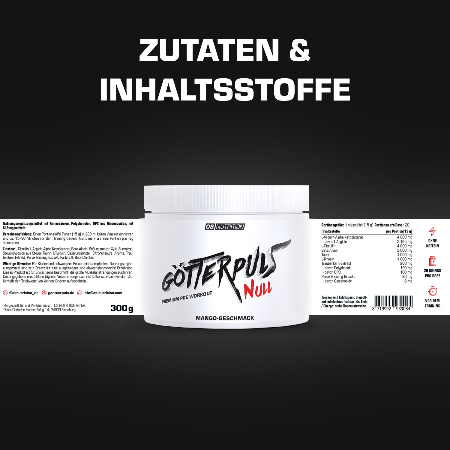 Götterpuls NULL - Premium Pre Workout (koffeinfrei)